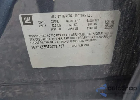 2013 Chevrolet Cruze Ls Auto from USA, damaged, VIN 1G1PA5SG7D7307187